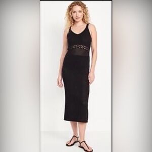 Old Navy Black Sleeveless Crochet Midi Dress Pointelle Waist - Size L